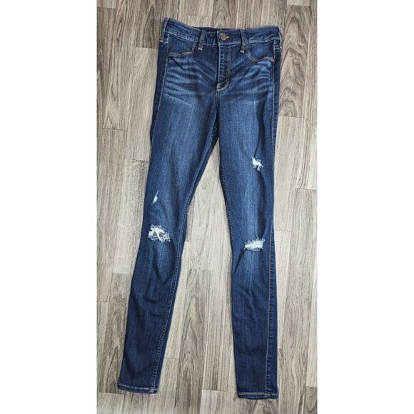 (3/$35) Hollister Size 3L High Rise Stretch Distressed Denim Blue Jeans Jeggings - Picture 1 of 13